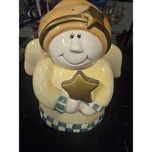 DesignPac Ceramic Angel Cookie Jar Yellow Gold Star Christmas Holiday Decor